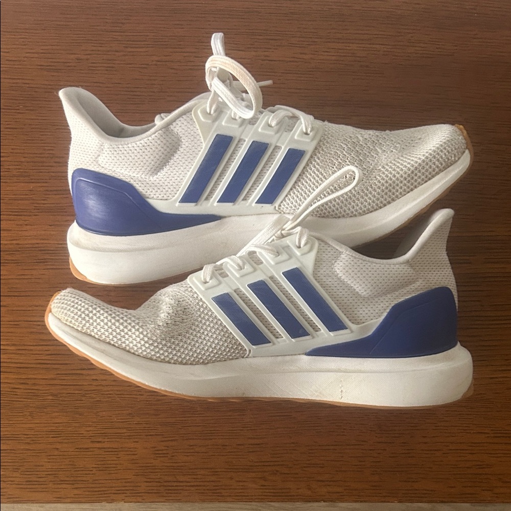 adidas White Knit Sneakers with Blue Accents